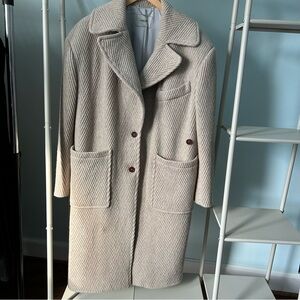 Rachel Comey Oversized Cream Wool Blend Coat with Shoulder Pads